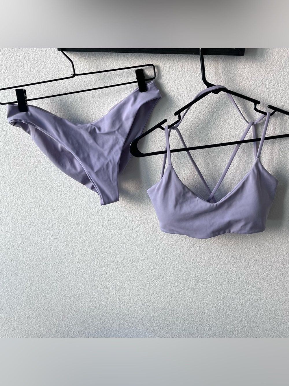 Lavender bikini set, scrunch butt Brazilian bottom, criss cross straps top